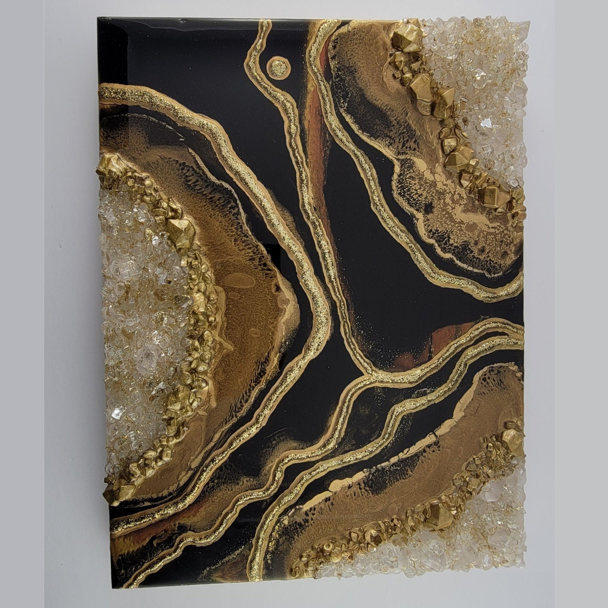 Black and Gold Geode Wall Painting in Resin Wedding Gift Housewarming