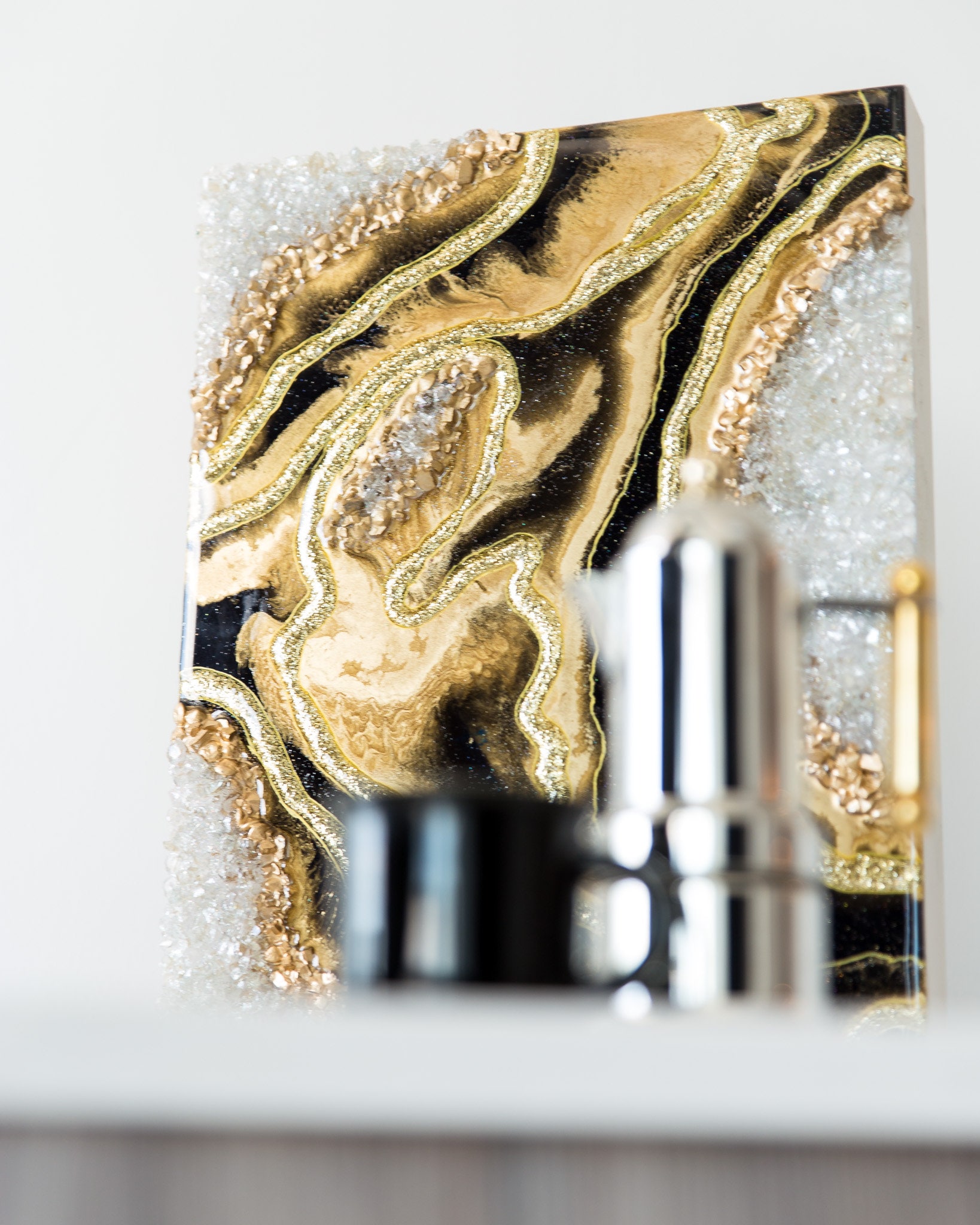 Black and Gold Geode Wall Painting in Resin Wedding Gift Etsy Canada
