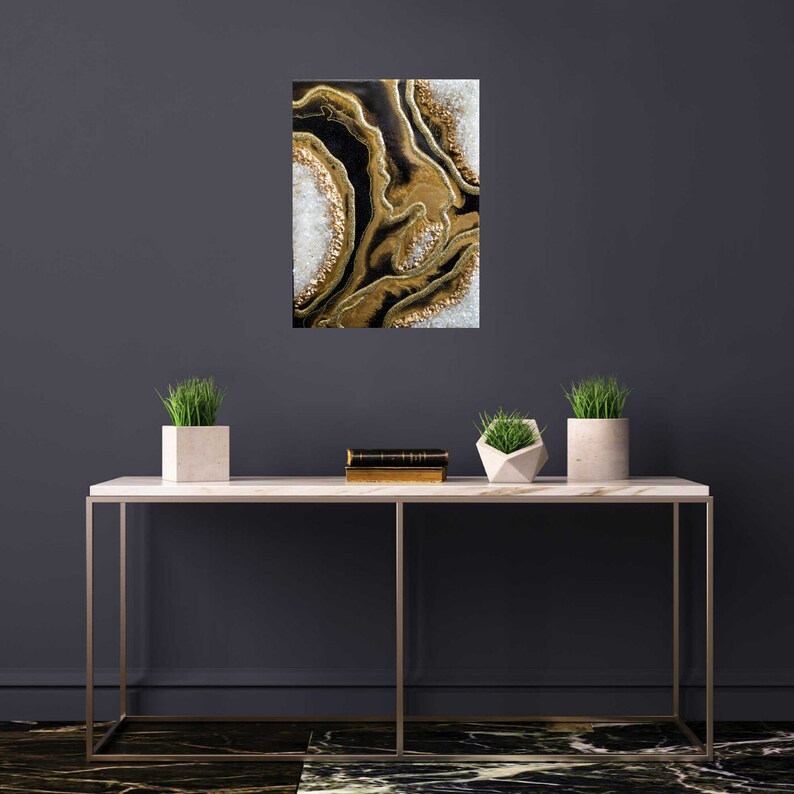Black and Gold Geode Wall Painting in Resin Wedding Gift Etsy Canada