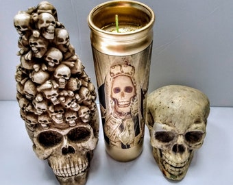 Santisima Muerte Gold prepared offering candle