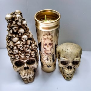 Santisima Muerte Gold prepared offering candle