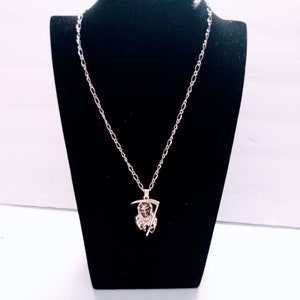 Santa  Muerte  holy death necklace on adjustable silver chain