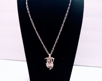 Santa  Muerte  holy death necklace on adjustable silver chain