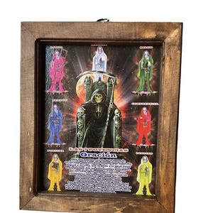 Santa muerte Heilige dood 7 kleuren 7 pontencias rustieke lijst