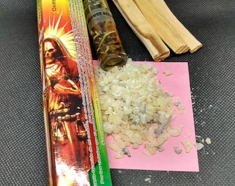 Santa Muerte altar bundle: Santa Muerte incense,.5oz Mayan copal, 3 Palo Santo sticks, altar oil kit for altar