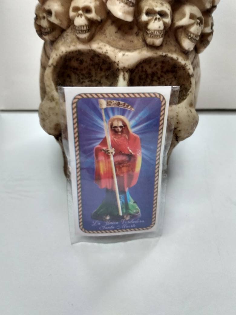 Laminated Santa Muerte prayer card. La Unica verdadera Santa Muerte (the only true Saint)