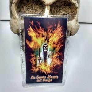 Carte de prière Santa Muerte plastifiée. La Santa Muerte del fuego
