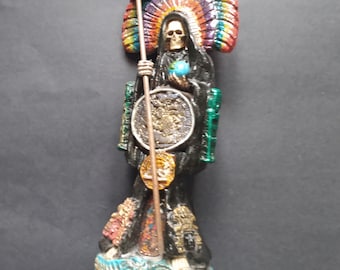 Santa Muerte aztec black Statue.
