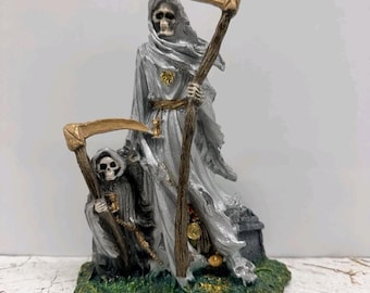 Handmade Santa Muerte Figure, Mini Curada Sombreada Statue, Mexican Folk Art Spirituality