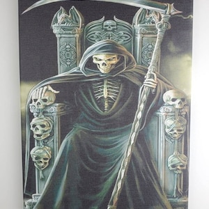 Santa Muerte  Holy death seated fine Canvas.