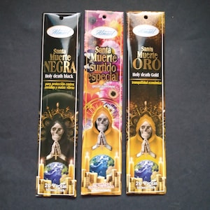 Santa Muerte incense with prayer on back