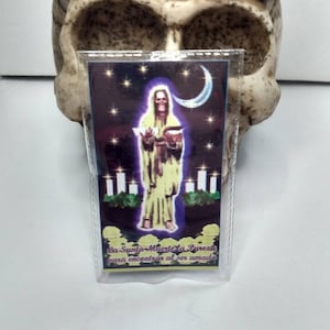 Laminierte Santa Muerte Gebetskarte. La Santa Muerte la pureza encontrar Al ser Amado (die Reinheit, um den Geliebten zu finden)