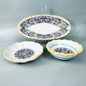 Set of 3 Hand Painted Italian Ceramic Serving Dishes