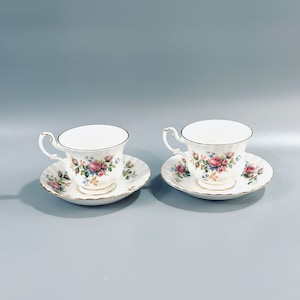 2 Royal Albert Moss Rose Teacups and Saucers