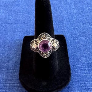 Vintage Sterling Silver Amethyst Marcasite Ring