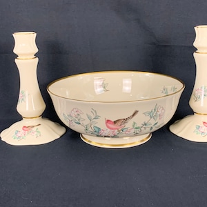 Lenox Serenade Large Serving Bowl and Matching Candlesticks