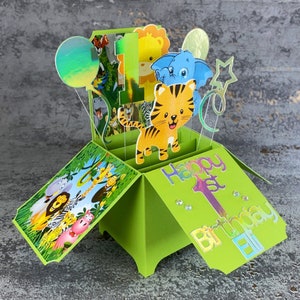 1er, 2e, 3e, 4e, 5e anniversaire, Carte avec boîte contextuelle, Carte dans une boîte, Licorne, Jungle, Dinosaure, Garçon, Fille, Personnalisé, Carte, Âge, Mignon