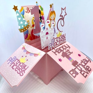 1st, 2nd, 3rd, 4th, 5th, Birthday, Pop Up Box Card, Card in a box, Princess, Girl, Personalised, Card, Age, Cute