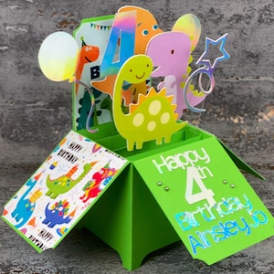 1er, 2e, 3e, 4e, 5e anniversaire, Carte avec boîte pop-up, Carte dans une boîte, Dinosaure, Jungle, Garçon, Fille, Unique, Personnalisé, Anniversaire, Carte, Safari