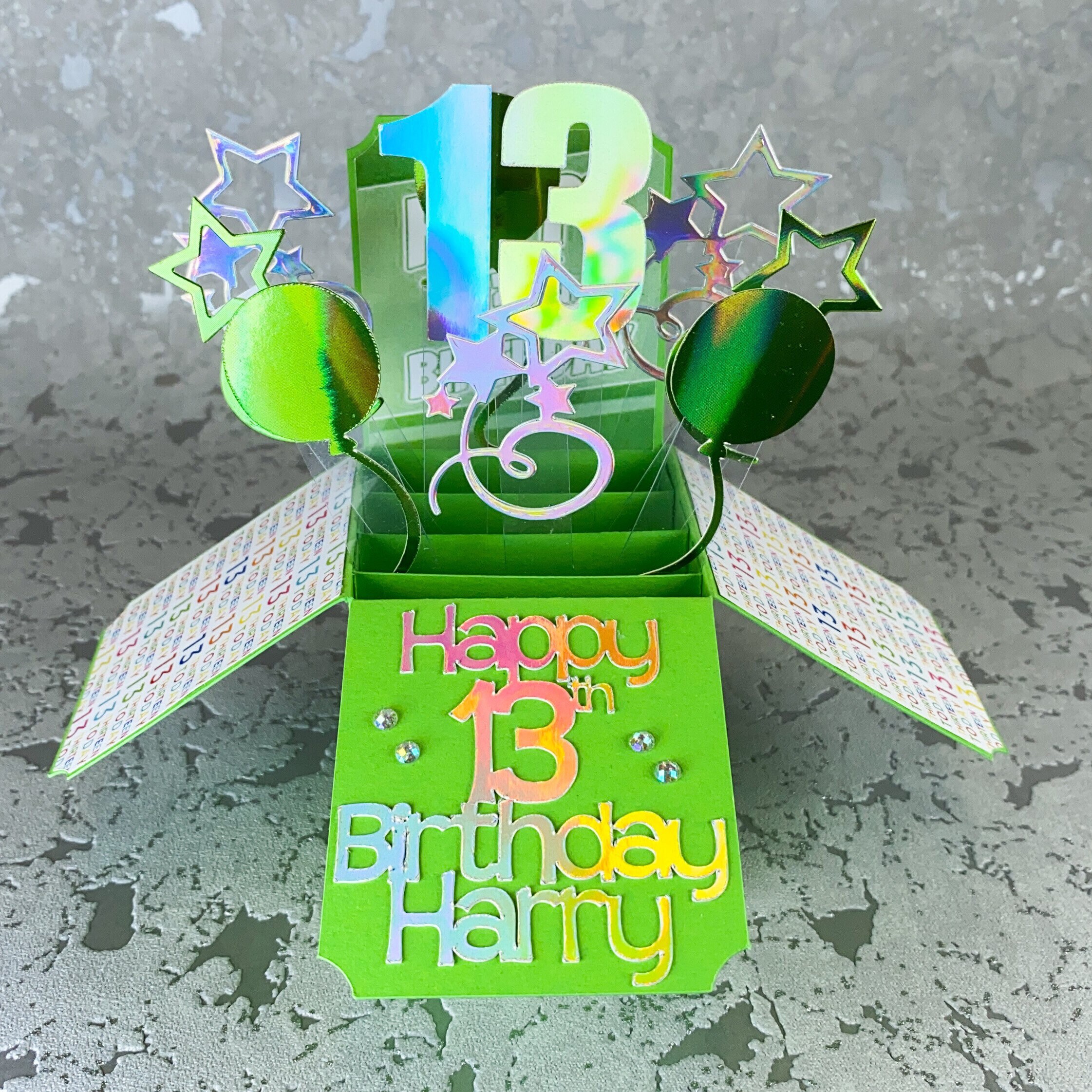 13th Birthday Card Personalised Pop Up Box Card 13 | Etsy