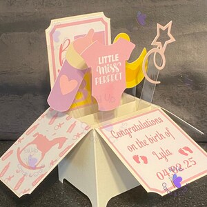 Carte de naissance, Nouvel arrivage, Nouveau-né, Boîte pop-up, Personnalisée, Fait main, Rose, Bleu, Garçon, Fille, Boîte, Bébé, Né, Nouveau-né