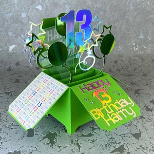 Carte de 13 ans, personnalisée, boîte pop-up, 13 ans, carte d'anniversaire, fait main, 13e anniversaire, carte, couleurs, personnalisé, adolescent, ados