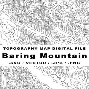 May include: Black and white topographic map of Baring Mountain. The map is a digital file available in SVG, vector, JPG, and PNG formats.