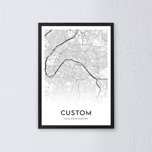 Custom Print City Map | PICK YOUR LOCATION | Map | Physical Print | Black and White | Custom Sizes