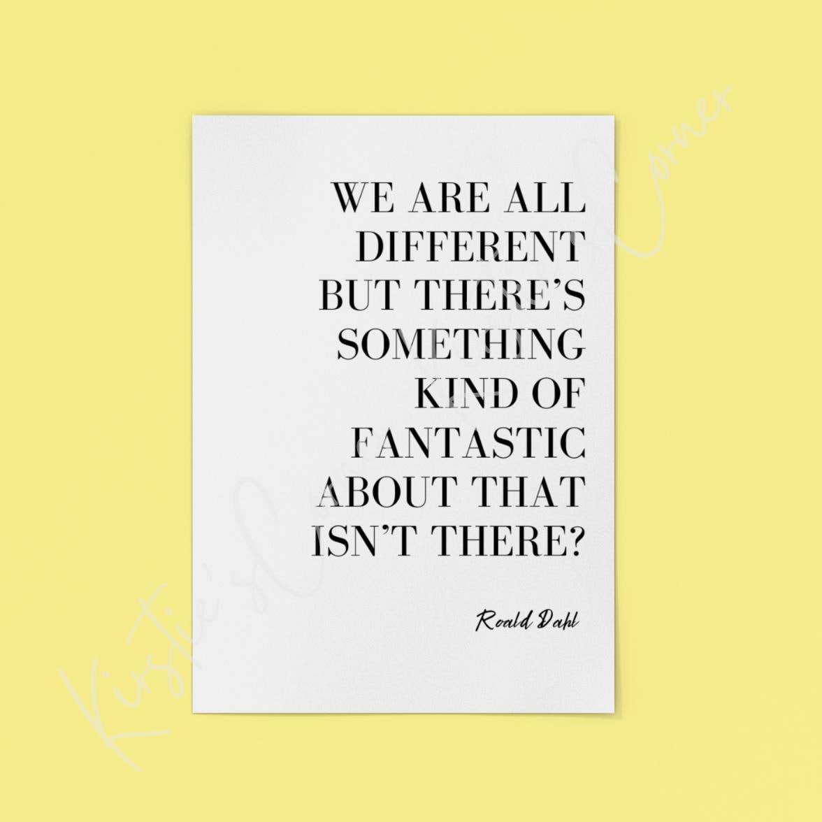 Roald Dahl Inspired Print, minimalist, black and white, home decor, individuality, unique, neurodivergence, children's art, digital download