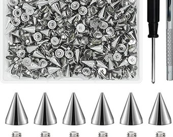 200 Sets 9.5mm Cone Spikes Metal Tree Spikes Screwback Studs for DIY Leathercraft Decoration Punk Rock Style Clothing Accessories