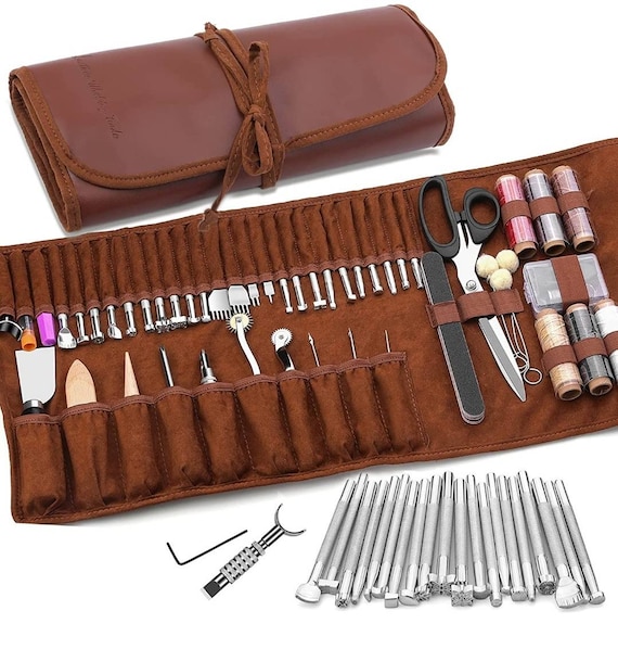 37Pcs Leather Craft Tools Kit Hand Sewing Professional Stitching Punch  Carving