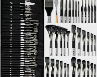 Paint Brush Set, Expert Series, Enhanced Synthetic Brush Set with Cloth Roll and Palette Knife for Acrylic, Oil, Watercolor