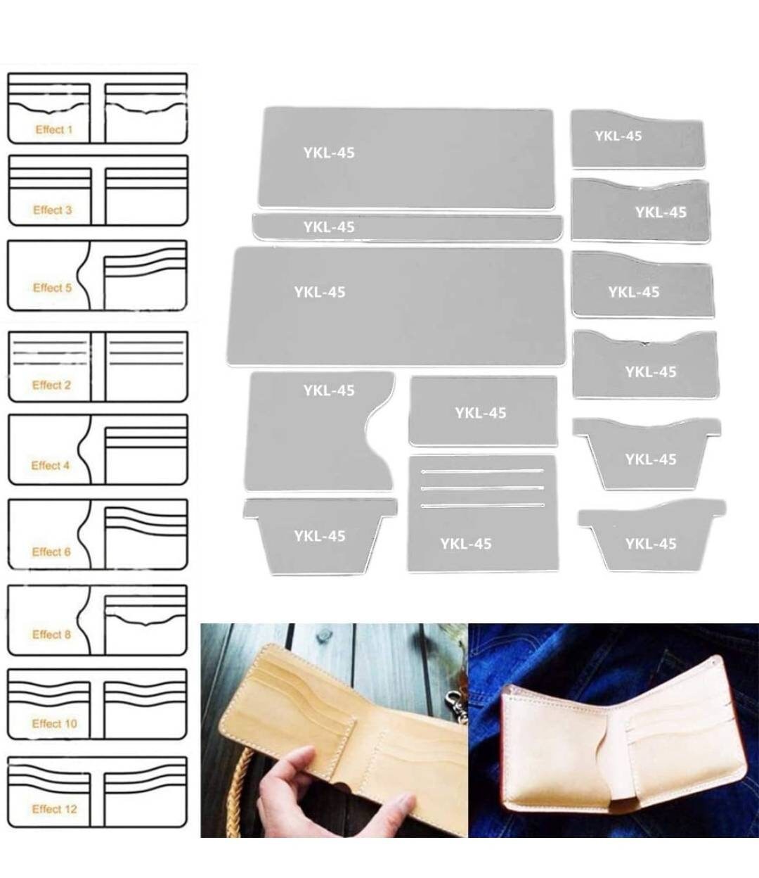 Clear Acrylic Wallet Patterns Stencil Template Set Leather Craft DIY ...