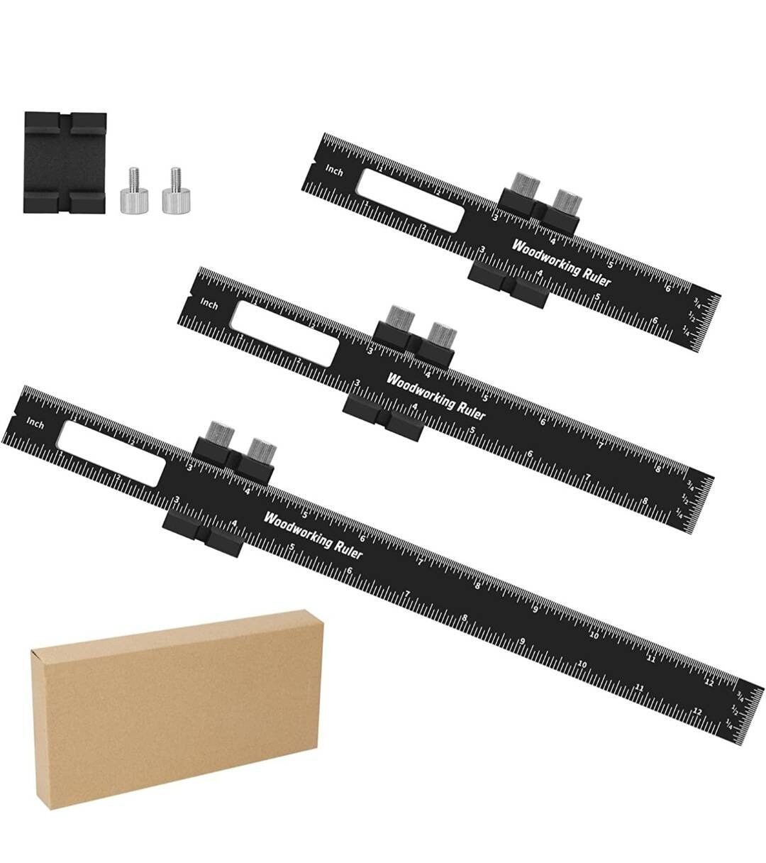 Woodworking Ruler Precision Slide Pocket Ruler, Wood Working Square Slide Rule Scribing Ruler, Metric and Inch