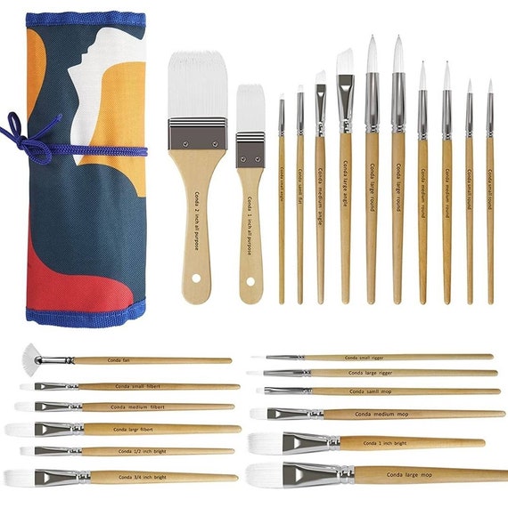 Paint Brushes Set of 24 Different Shapes Ergonomic Professional Wood  Handles With Organizing Case for Acrylic Oil Watercolor, Rock Painting 