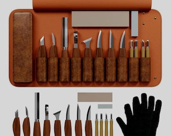 Wood Carving Kit for Beginners and Experts - Complete with Tools, Holster, and Gloves