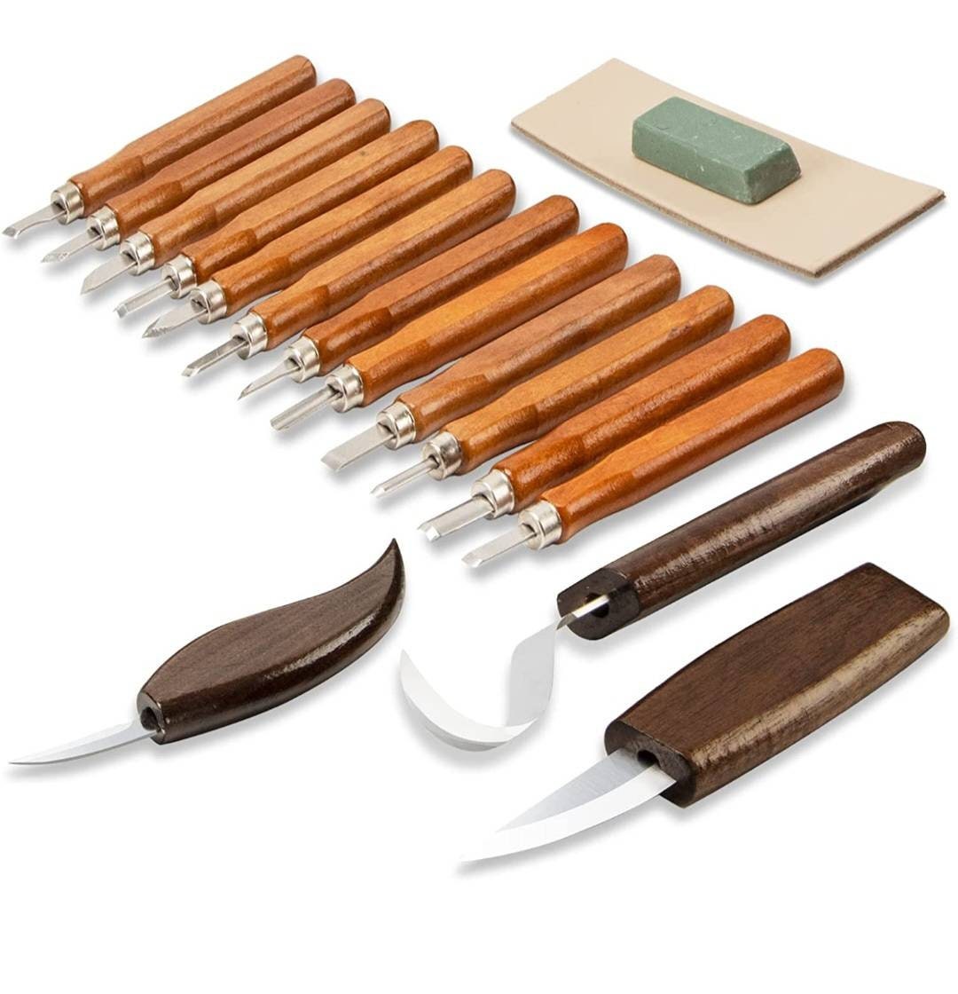 Wood Carving Tools 11 Pcs Wood Knife Kit Set Includes 4 Pcs Blocks