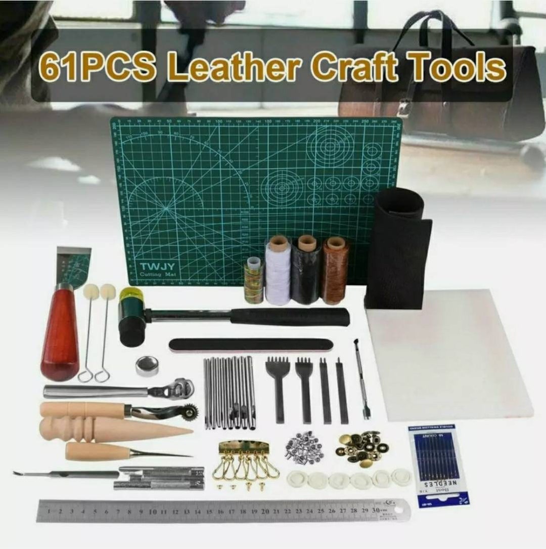 18/61pcs Leather Craft Tools Kit Set for Hand Stitching Sewing Punch  Carving Work 