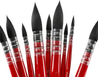 Professional Watercolor Paint Brushes, Mop Paintbrushes, 9 Pcs, Synthetic Squirrel Hair, Art Supplies for Painting, Great Watercolor Set