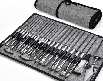 24 Pieces Paint Brush Set, Expert Series, Enhanced Synthetic Brush Set with Cloth Roll and Palette Knife for Acrylic, Oil, Watercolor