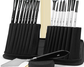 Paint Brush Set, Expert Series, Enhanced Synthetic Brush Set with Cloth Roll and Palette Knife for Acrylic, Oil, Watercolor