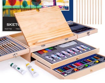 85 Pcs Premium Acrylic Painting Set, Painting Kit with Tabletop Sketch Box, Colors Acrylic Paints, Canvas Panels, Nylon Paint Brushes