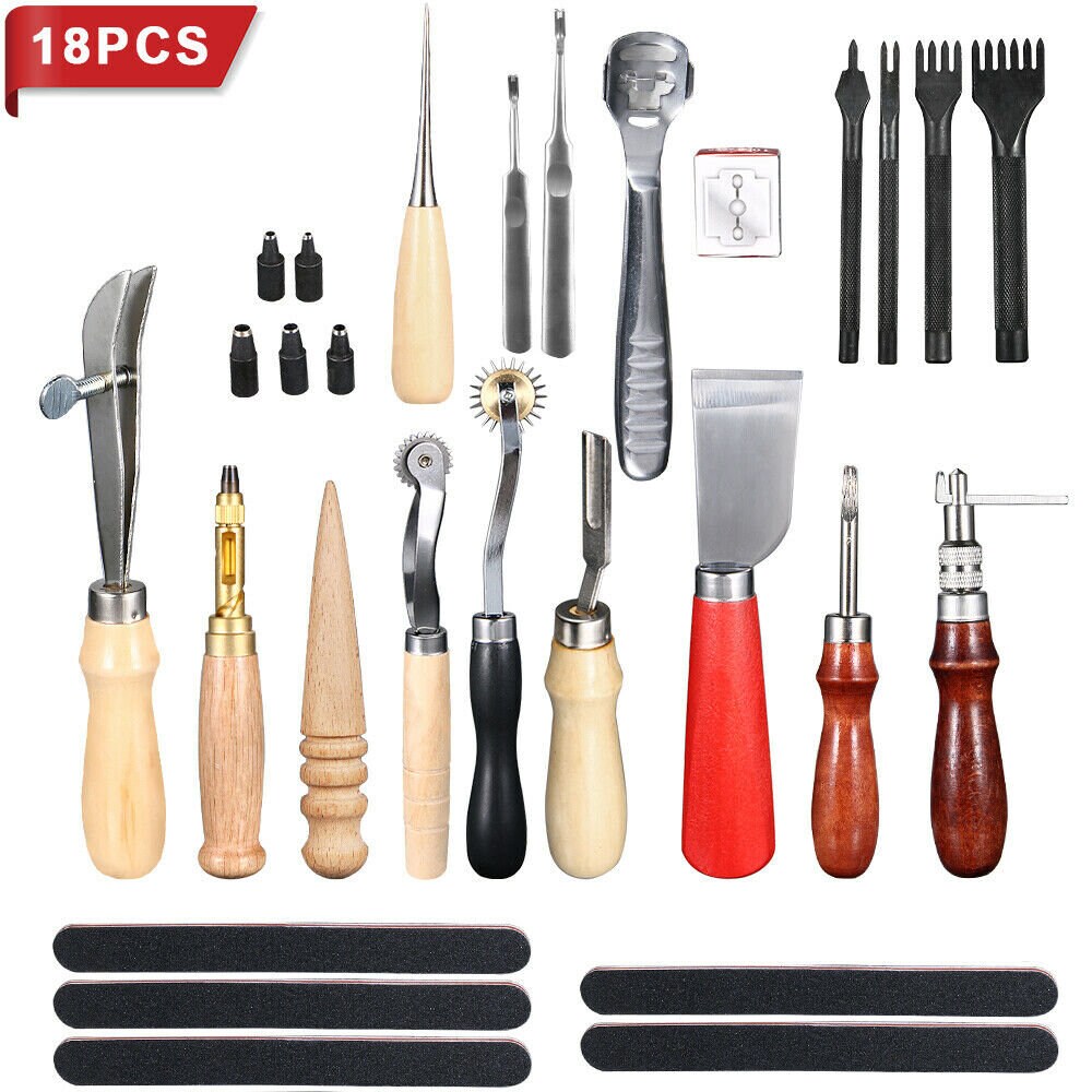 18/61pcs Leather Craft Tools Kit Set for Hand Stitching Sewing Punch