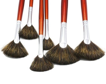 6/9pc Fan Artist Paint Brush Set  For Watercolor Acrylic Extra Long Handle