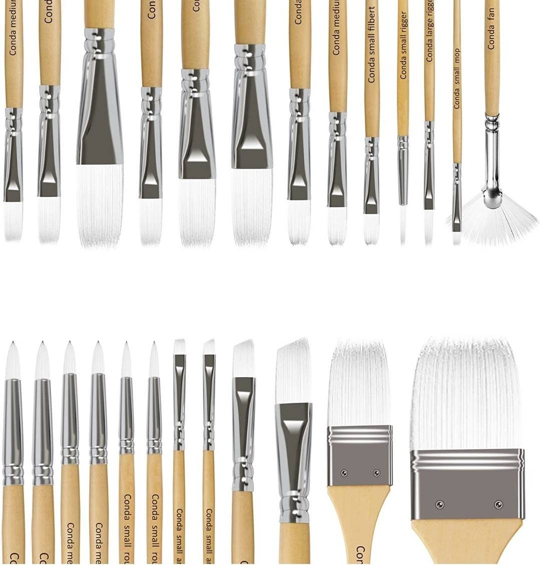 CONDA Paint Brushes Set of 24 Different Shapes Artist Brushes Professional  Painting Brushes for Oil, Acrylic Canvas and Watercolor Painting (Color)