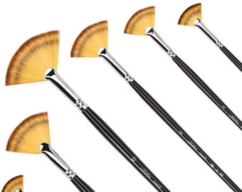 3/6/9pcs Fan Artist Paint Brush Set  For Watercolor Acrylic Extra Long Handle