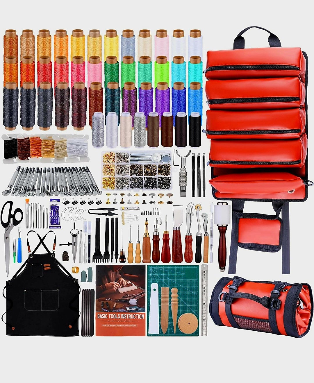 Kit Travail Du Cuir Complet 72 Outils - Outils Artisanat Cuir Avec Sac Rangement, Pour Couper, Poinçonner, Coudre, Sculpter