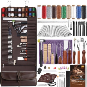 Leather Craft Tools Leather Working Tools Kit with Custom Storage Bag Leather Carving Tools Leather Craft Making for Cutting Punching Sewing