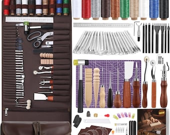 Leather Craft Tools Leather Working Tools Kit with Custom Storage Bag Leather Carving Tools Leather Craft Making for Cutting Punching Sewing