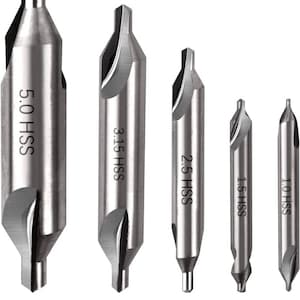 May include: Set of five drill bits made of HSS steel. The drill bits are silver in color and have a pointed tip. The sizes of the drill bits are 1.0 HSS, 1.5 HSS, 2.5 HSS, 3.15 HSS, and 5.0 HSS.